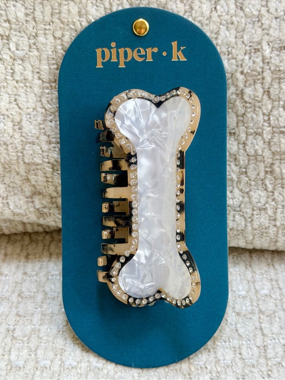 Piper K Dog Bone Hair Claw Clip Iridescent Animal Leopard Print Rhinestone NWT